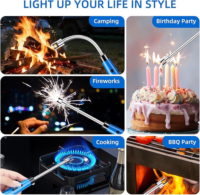 Candle Lighter Electric USB Rechargeable Plasma Arc Lighter with 360° Flexible Neck,LED Power Display,Safety Lock,Windproof Flameless,Long Arc Lighters Matches,4 Pack(HB-088B-4Pcs)
