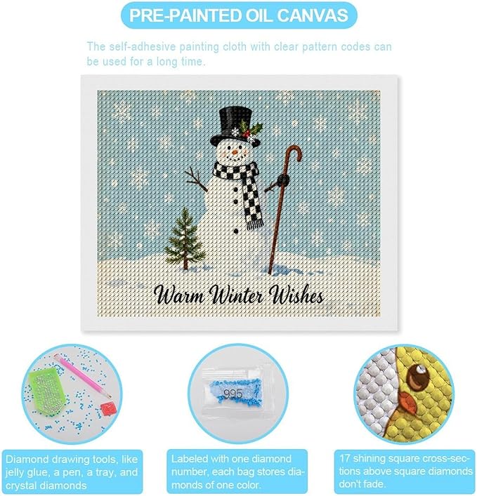 AIVKIEJK Diamond Painting Kits for Adults - Christmas Festive Winter Snowman Warm Winter Wishes Painting DIY 5D Full Drill Diamond Dots Paintings with Diamonds Gem Art and Crafts Home Decor 16"x20"