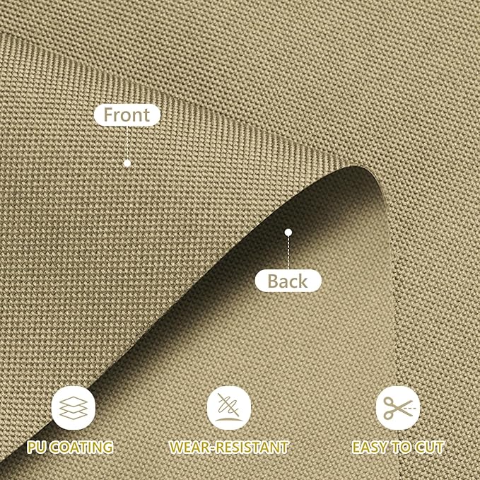 Waterproof Canvas Fabric by The Yard 58inch 600D Upholstery Material Polyester Fabric Outdoor Water Resistant Fabric for Sewing Chair Patio Cushion Purse Bag Interior, 6 Yard Khaki