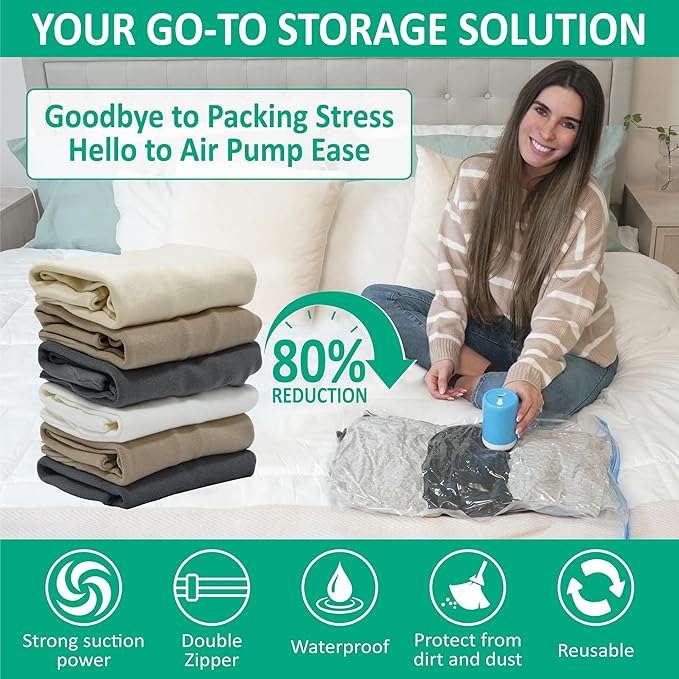 Cozy Essential Travel Vacuum Storage Bags with Rechargeable Cordless USB Pump, Space Saver Bags for Luggage, Suitcase, Carry-On, for Clothes, Blankets, Bedding & Seasonal Storage,6 Combo