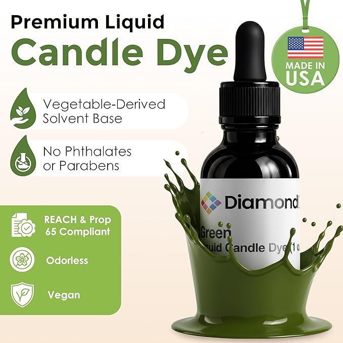 Green Liquid Candle Dye (.5 oz) - Made in the USA - Safe and Easy to Use - Pure and Simple Ingredients - Candle Making Supplies for Soy, Paraffin, Palm or Gel Wax - 10 Vibrant Colors to Choose from