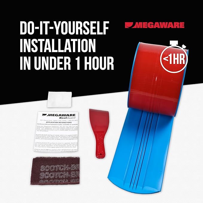 MEGAWARE KEELGUARD USA-Made, Original DIY Keel Guard, 5-Inch Wide, 4-12ft Sizes, 11 Colors, Complete Install Kit with Primer, Hull Protector, for Fiberglass and Some Aluminum Boats, Marine-Grade