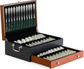 boldworks Silverware Storage Box Silverware Chest Case for Silver Flatware with Lid Tarnish Proof Felt Lined Partition and Drawer Holds Service for 14 Includes Polishing Cloth