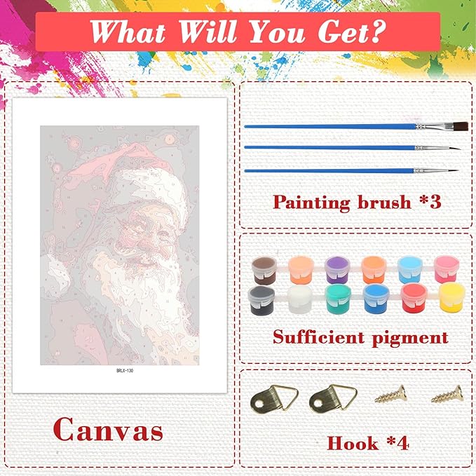 Skyboda Christmas Paint by Numbers Kit for Adults Beginners with Frame, Christmas Santa Claus Adult Paint by Number Kits on Canvas, Easy DIY Oil Painting Kits for Home Decor, 8x12in