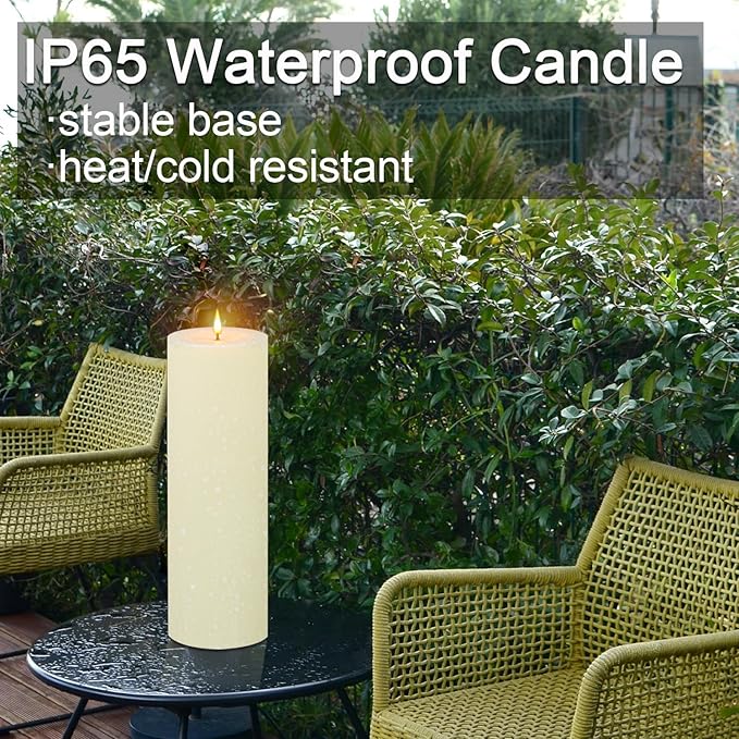14" x 4" Large Outdoor Candles with Timer Waterproof, Remote Control Flickering Flameless Candles Battery Operated, Tall Fake LED Pillar Candle for Patio Porch Lantern, Ivory, 2 Pack