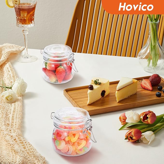Hovico 17 oz Glass Jars with Airtight Lids And Leak Proof Rubber Gasket, Wide Mouth Mason Jars with Hinged Lids for Kitchen Canning Cereal,Pasta,Sugar,Beans,Spice, Glass Storage Containers, Set of 6
