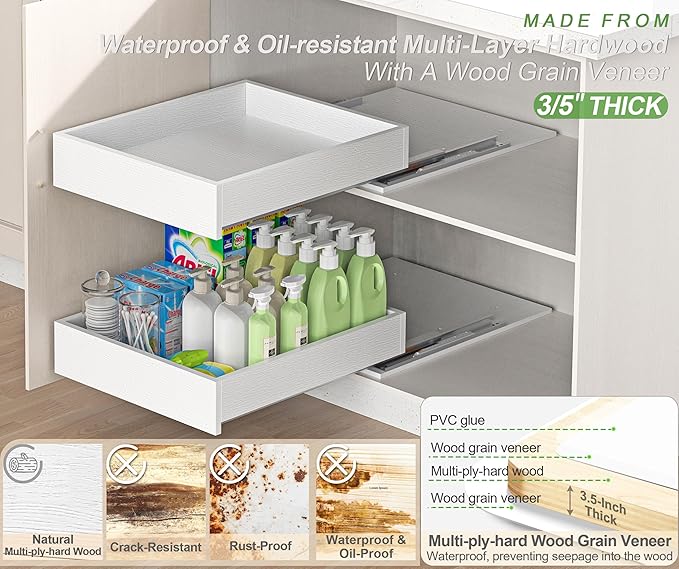 MyLifeUNIT Wooden Pull Out Drawers for Cabinets, 20"W Fully Assembled Pull-Out Cabinet Organizer Shelves, Soft Close Slide Out Drawer for Kitchen Cabinet