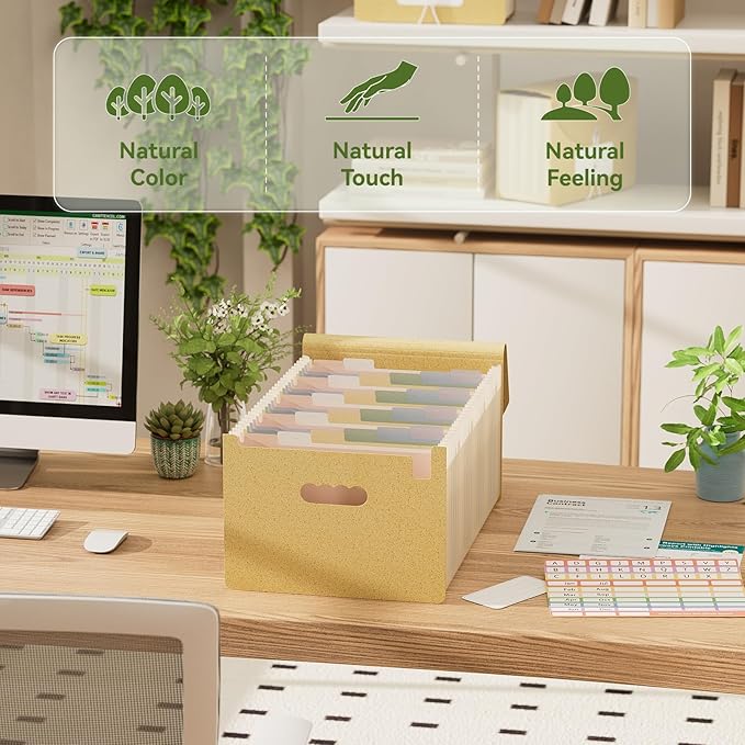 EcoStash Accordion File Organizer, 26 Pockets Wheat Straw Expanding File Folder, Monthly Bill Receipt Organizer, A-Z Tabs, 100% BPA Free, Return to Nature, Healthy Living, Letter/A4 Size-Wheat Yellow