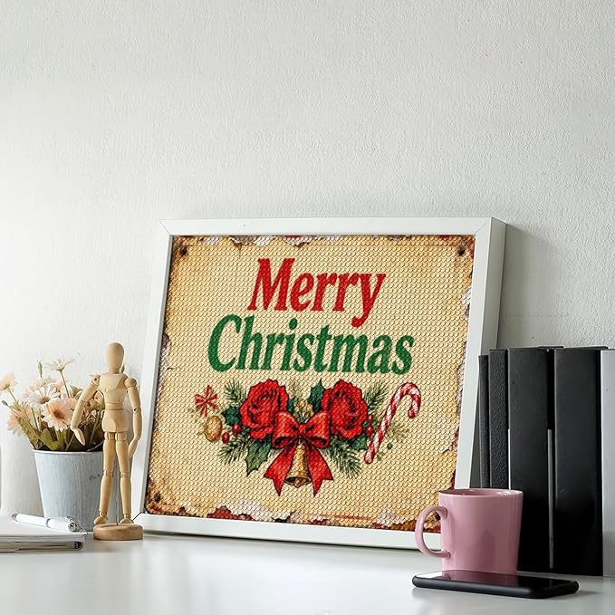 AIVKIEJK Diamond Painting Kits for Adults - Merry Christmas Santa, Holly & Vintage Painting DIY 5D Full Drill Diamond Dots Paintings with Diamonds Gem Art and Crafts Home Decor 16"x20"