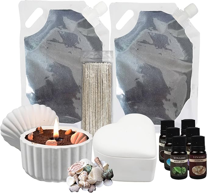Pearled Candle Sand Set - 2.2Lb Sand Wax, 50X 6” Wicks, 6X Essential Oils, 2X Candle Jars with Lids, Smoke Free Powder Snow Halloween Candles, Over 240 Hours Burn Time DIY Candle Making Kit, Black