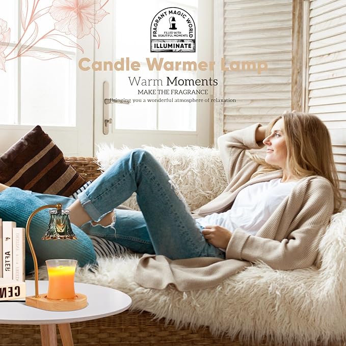 Candle Warmer Lamp with Timer,Dimmable Electric Fragrance Wax Warmer,Elegant Home Decor Melt Warming Heater As Best Birthday Gifts for Women mom(Golden-Green)