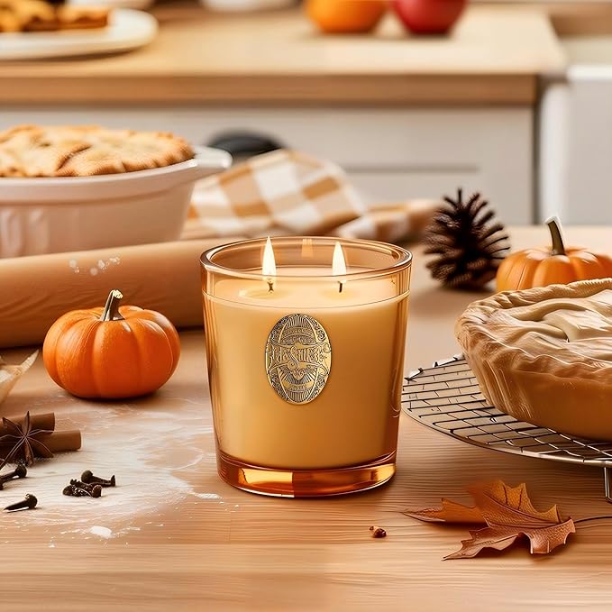 M&SENSE Large Two-Wick Soy Candle | Pumpkin Apple Pie & Orange | 19.8 oz, 120H Burn Time | Luxury Scented Candle for Relaxation, Gifting, Home Décor | Ideal for Bedroom, Office, Party Ambiance