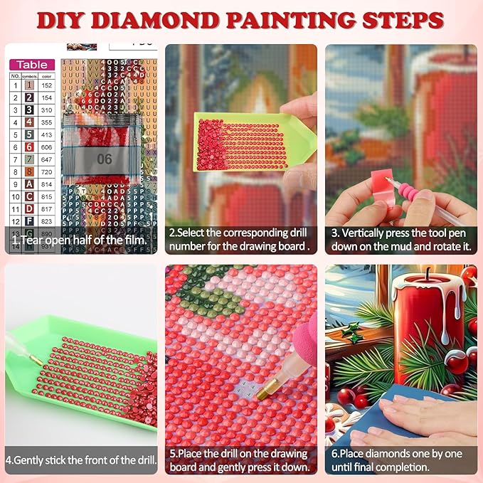 DOMROM Christmas Diamond Painting Kits, Candles 5D Diamond Art Kits,Gem Art Painting with Diamonds Dots, Arts and Crafts for Beginners Adult Wall Decor 12 x 16inch