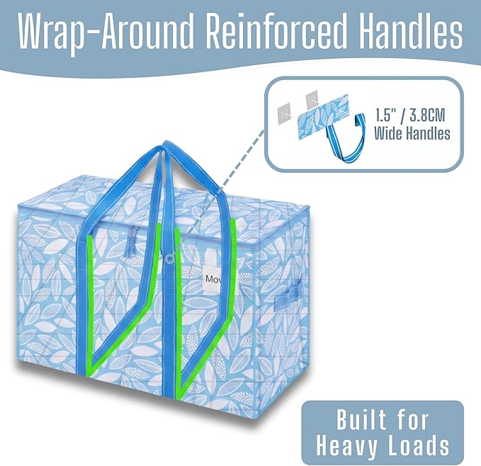 VENO 4 Pack Heavy Duty Moving Bags, Extra Large Storage Bags with Reinforced Handles & Strong Zippers, Foldable & Reusable Moving Box Alternative for Clothes & Dorm Storage