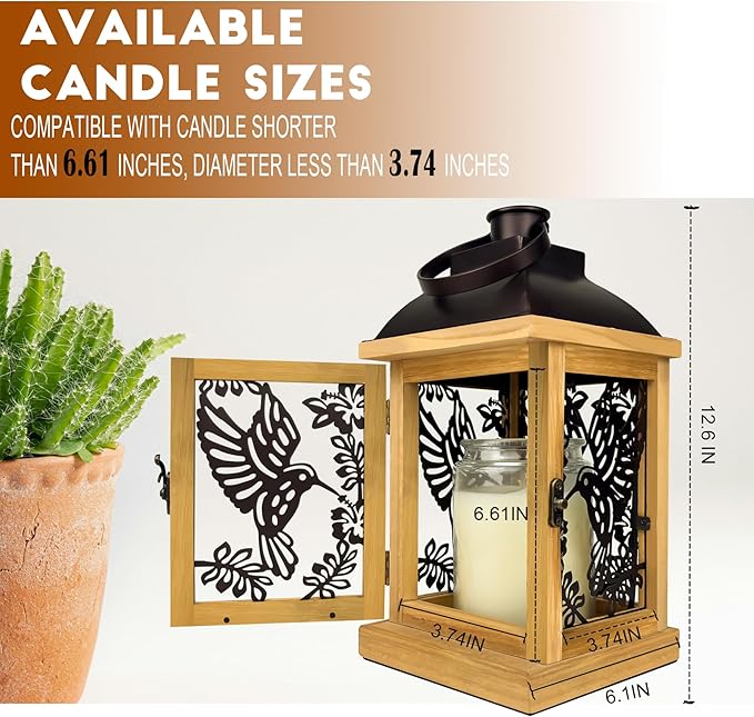 Candle Warmer Lamp with Timer Dimmer Farmhouse Lantern for Top-Down Adjustable Candle Warmer, Wood Electric Lamp for Jar Candles with 2 Bulbs, Auto Shut Off Home Decor Gift for Women (Hummingbird)
