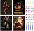 Paint by Number Kit for Adults & Kids, 4 Pack Vintage Christmas Scenes (Candy Cane, Santa Reading, Book Stack, Golden Bells) 12x16Inch Unframed, DIY Acrylic Painting Kit with Brushes & Paints