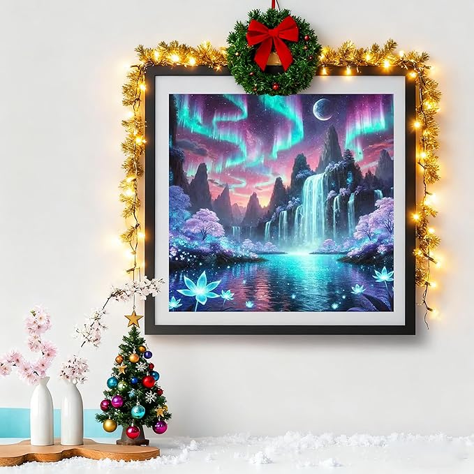 VIGEGU Diamond Art Kits for Adult,Aurora Scenery Diamond Painting for Beginnger, Waterfall 5D DIY Full Drill Rhinestone Diamond Dots Gem Painting Home Wall Decor 13.7x13.7 in