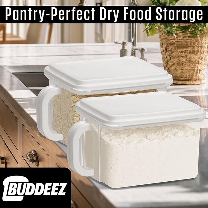 Buddeez Cereal Containers Storage - Airtight Food Storage Containers with Lids - BPA Free Plastic Food Dispenser 21 Cup White