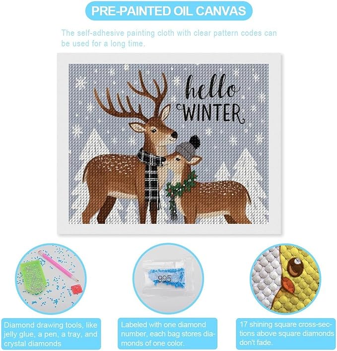 AIVKIEJK Diamond Painting Kits for Adults - Reindeer Snowflake Winter Seasonal Painting DIY 5D Full Drill Diamond Dots Paintings with Diamonds Gem Art and Crafts Home Decor 16"x20"