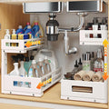 L-Shaped Metal Under Sink Organizer, 2-Tier Double Pull-Out Cabinet Organizer for Kitchen & Bathroom Storage, Height Adjustable, Smooth Cylinder Rail, White, 2 Packs