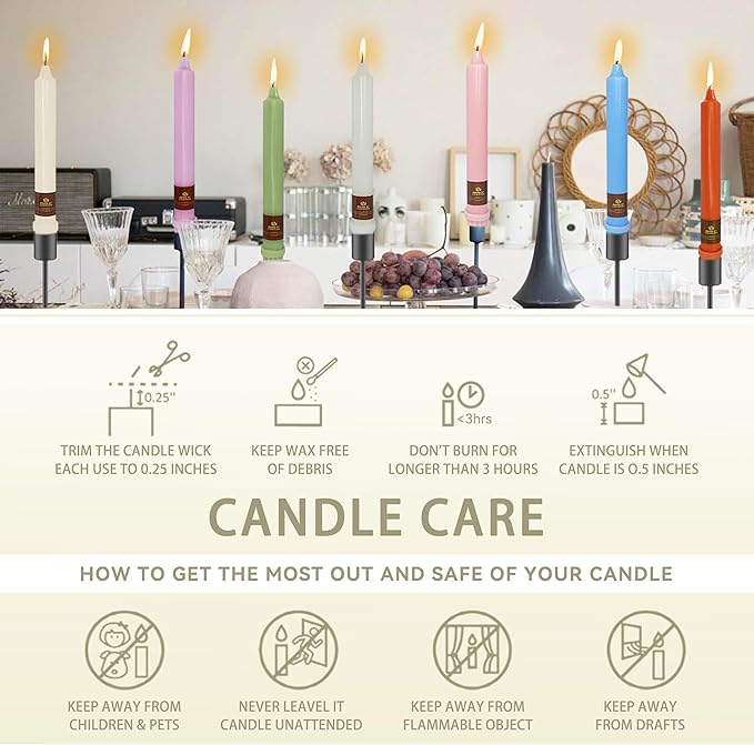 Ivory Candlesticks 8 Inch Handmade Dripless Taper Candles Unscented Colored Candle Set, Pack of 4 - Up to 5 Hours Burn