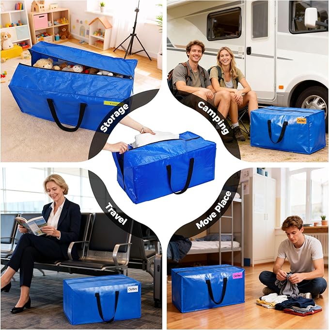 8 Pack Extra Large Moving Bags, Heavy Duty Clothes Storage Totes Bags with ColorNote & Handles, Moving Boxes Alternative Packing Bags for Space Saving