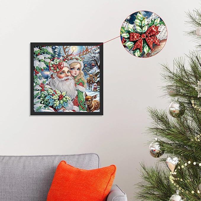 antor Christmas Santa Claus and Reindeer 5D Special Shape Diamond Painting Kits for Adults, Crystal Rhinestones DIY Diamond Art for Home Wall Decor Gift, 12×12 Inch