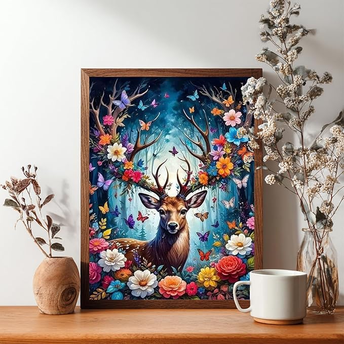 Reivworl Deer Diamond Art Kits for Adults, Deer Diamond Painting Kits, 5D Gem Art Kit for Gifts and Home Interior Decor 12x16 Inch