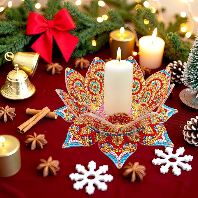 5D DIY Diamond Art Painting PVC Flower Candle Holders Tealight/Tea Light/Votive Candle Holder, for Table Centerpiece Home Décor Party Wedding Dinning-Flower05