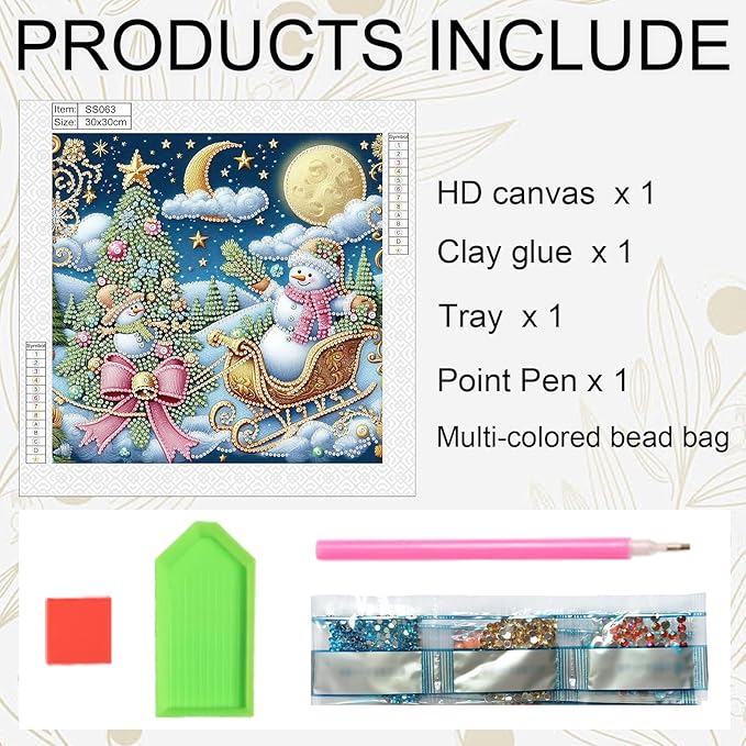 antor Christmas Diamond Painting Kit, 5D Special Shape Diamond Art for Adults, Snowman Christmas Tree DIY Crystal Rhinestones Diamond Painting Canvas, Holiday Wall Decor, Winter Home Decoration