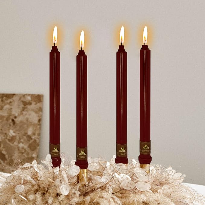 Red Taper Candles Unscented Taper Candlesticks 10 Inch Long Dinner Candle Sticks 4 PCS Smokeless Candle for Christmas Household Wedding Home Decor
