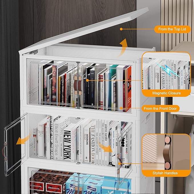 Stackable Storage Bins with Lids, 156QT Closet Organizers and Storage with Doors and Wheels, Extra Large Storage Cabinet, Collapsible Plastic Drawers for Bedroom Dorm Office Garage