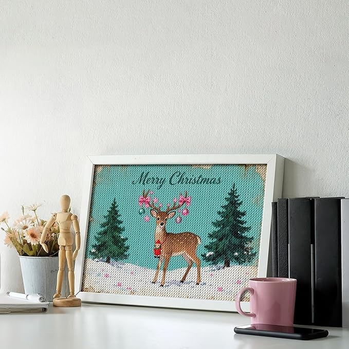AIVKIEJK Diamond Painting Kits for Adults - Merry Pink Christmas Santa Deer & Tree Painting DIY 5D Full Drill Diamond Dots Paintings with Diamonds Gem Art and Crafts Home Decor 8"x12"