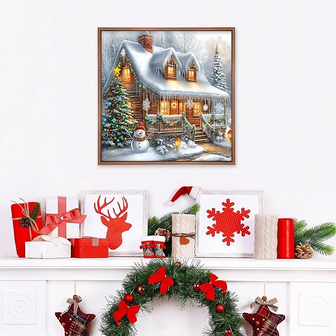 MEIYUDA Christmas House Diamond Painting Kits for Adults, 5D Winter Colorful House Diamond Art Kits for Beginners, DIY Gem Art Crystal Painting for Home Wall Decor and Present 12x12inch