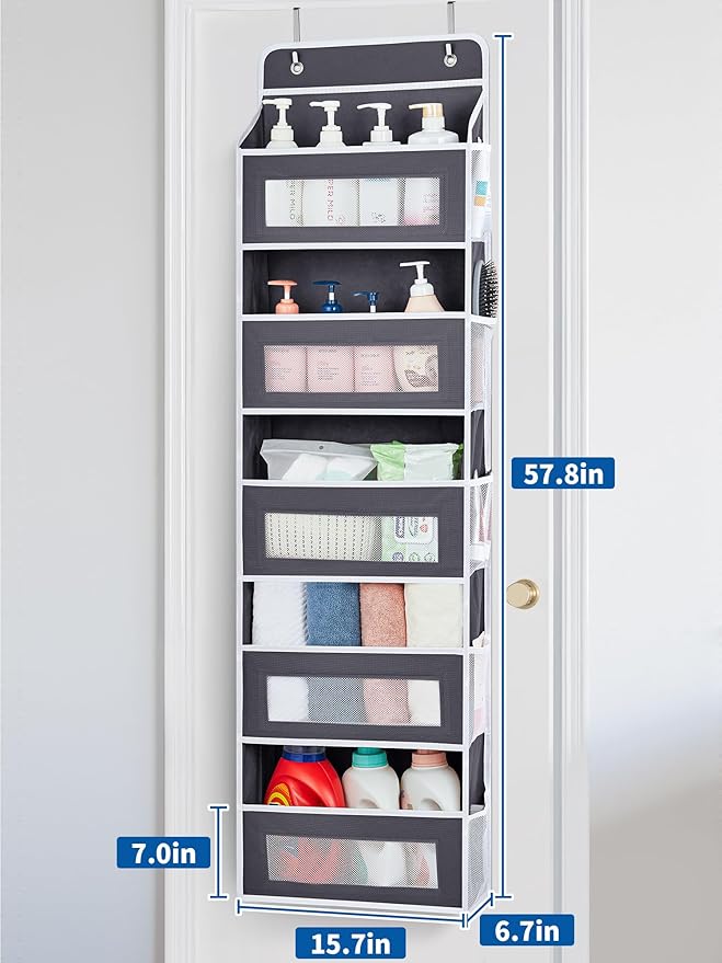 JARLINK 2 Pack Over The Door Organizer, 5 Shelf Door Hanging Organizer with 5 Large Pockets, 44 lbs Weight Capacity Hanging Storage for Bathroom, Bedroom, Nursery, RV, Pantry (Dark Grey)