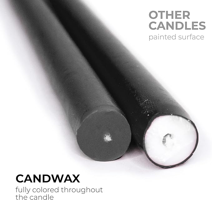 CANDWAX 10 inch Taper Black Candles Set of 4 — Dripless Tall Unscented Black Tapered Candle Sticks — Perfect for Household Decor, Dinner Centerpiece or Halloween Décor