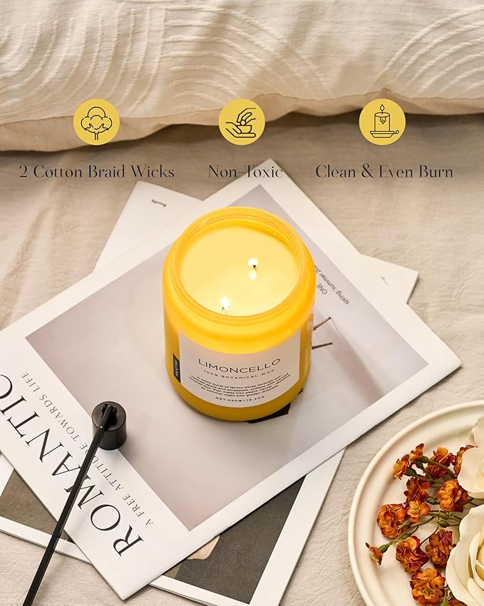 M&SENSE Limocello Summer Scented Candle, 19.4oz 110 Hours Long Burning Time, Natural Soy Wax, Non Toxic, 2 Wick, Strong Scent for Large Room Home Decor, Gifts for Mother's Day, Yoga, Spa, Meditation