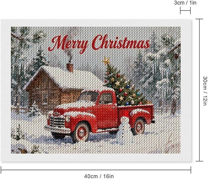 AIVKIEJK Diamond Painting Kits for Adults - Christmas Red Truck with Snowman, Snowy Cabin & Tree Painting DIY 5D Full Drill Diamond Dots Paintings with Diamonds Gem Art and Crafts Home Decor 12"x16"