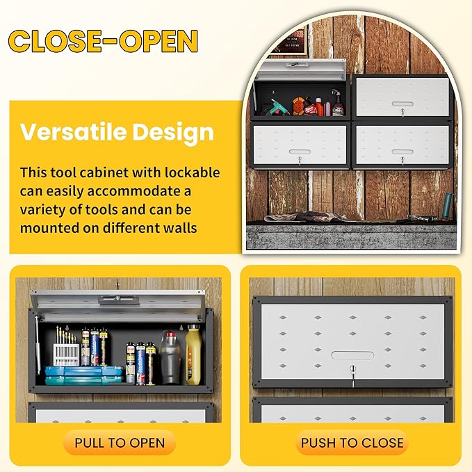 Garage Storage Cabinets Wall Mount, Metal Lockable Storage Cabinet with Flip-Up Door, Spacing Saving Wall Mount Cabinet Storage, Hanging Floating for Garage, Basement,Warehouse