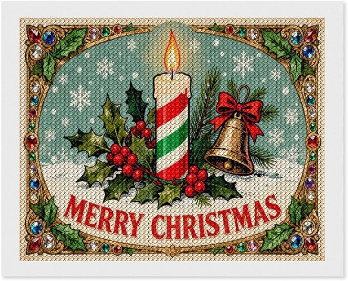 AIVKIEJK Diamond Painting Kits for Adults - Merry Christmas Candle & Holly Accents Painting DIY 5D Full Drill Diamond Dots Paintings with Diamonds Gem Art and Crafts Home Decor 16"x20"