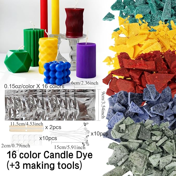Candle Dye for Candle Making -16 Colors Candle Making Supplies for Soy Candle Making Kits DIY Candle Wax, Highly Concentrated Candle Chips Colors