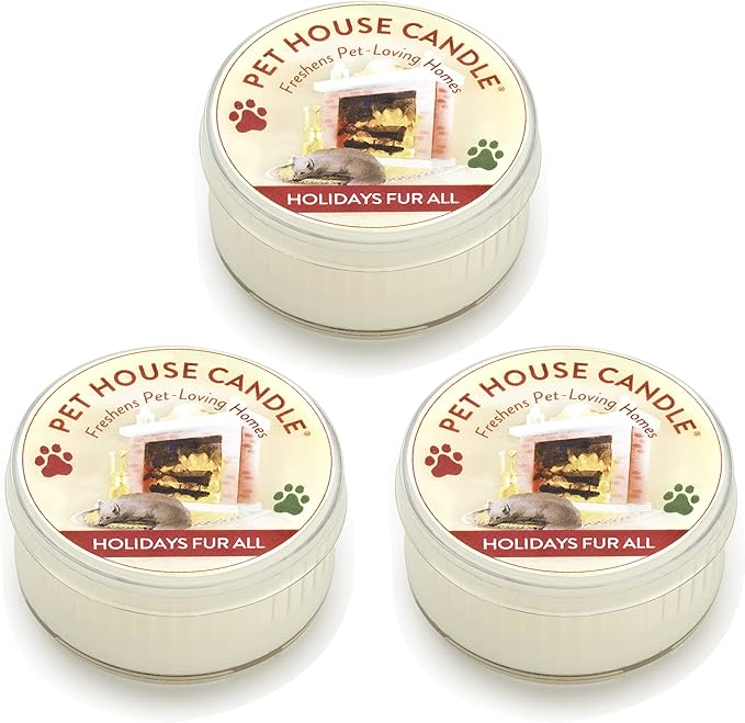 Pet House Mini Candles for Pet Odor Made with Natural Soy Wax, Plant Based, Dog and Cat Friendly Scented Candles, Holidays Fur All Pack of 3