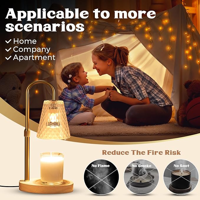 Candle Warmer Lamp with Timer - Adjustable Height Electric Wax Melter in Gold for Cozy Aesthetic Bedroom Home Decor Gift for Women Mother Friend Birthday Various Festivals