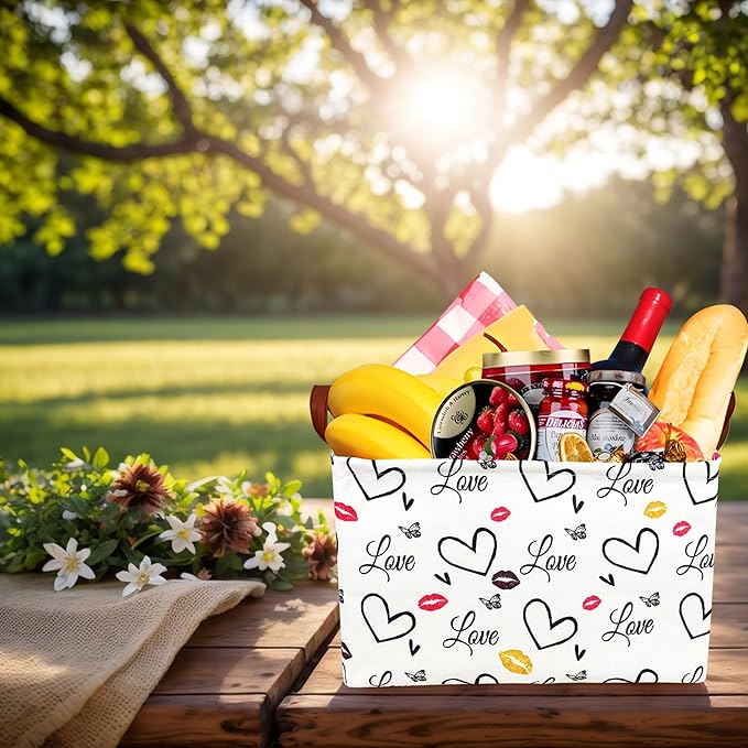 Valentine's Day Basket Gift for Empty Cute Heart Large Storage Bin for Kid and Baby Room Décor (Lips Love)