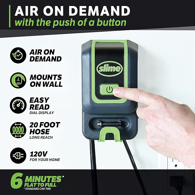 Slime 40070 Garage Inflation Station, Wall mounted 120V Infaltor, For cars, bikes, inflatables, sport balls