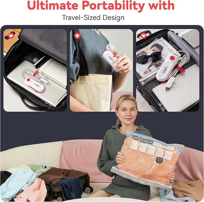 12 Pack Vacuum Bags for Travel with USB & TYPE C Pump,Compression Packing Cubes for Luggage,Carry-on Space Saver Vacuum Seal Bags&Vacuum Storage Bags for Vacation(Red)