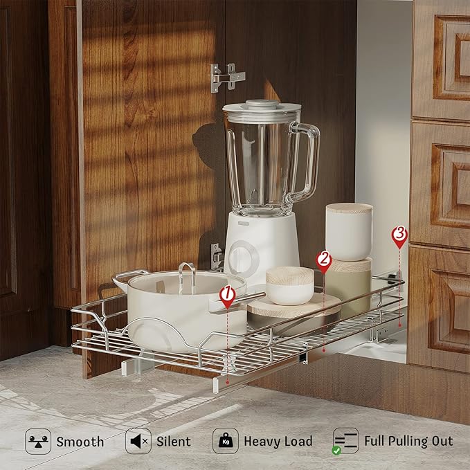 LOVMOR Pull Out Cabinet Organizer and Storage 14" W x 18" D, Slide Out Shelves for Kitchen Cabinets