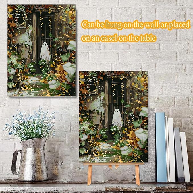 Meothan Framed Paint by Numbers Kits for Adults, Halloween Paint by Number for Adults Beginners, Paint by Numbers Kits on Canvas with Framed and Easel for Home Wall Decor 11.8x15.7inch (Ghost)