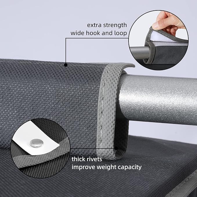 2-Pack Hanging Organizer, 4-Shelf Closet Shelves With Side Pockets, Grey