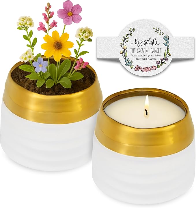 The Growing Candle, Unscented Fragrance Free Candles, 10oz Ceramic Pot, 100% Soy, Clara